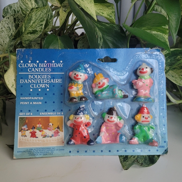 Vintage Birthday Candles with Animal and Clown Figurine Candles and Striped Red - Picture 4 of 5